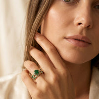 Gold Plated Emerald Filigree Ring Set