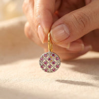Vintage Gold Ruby Inlay Round Earrings
