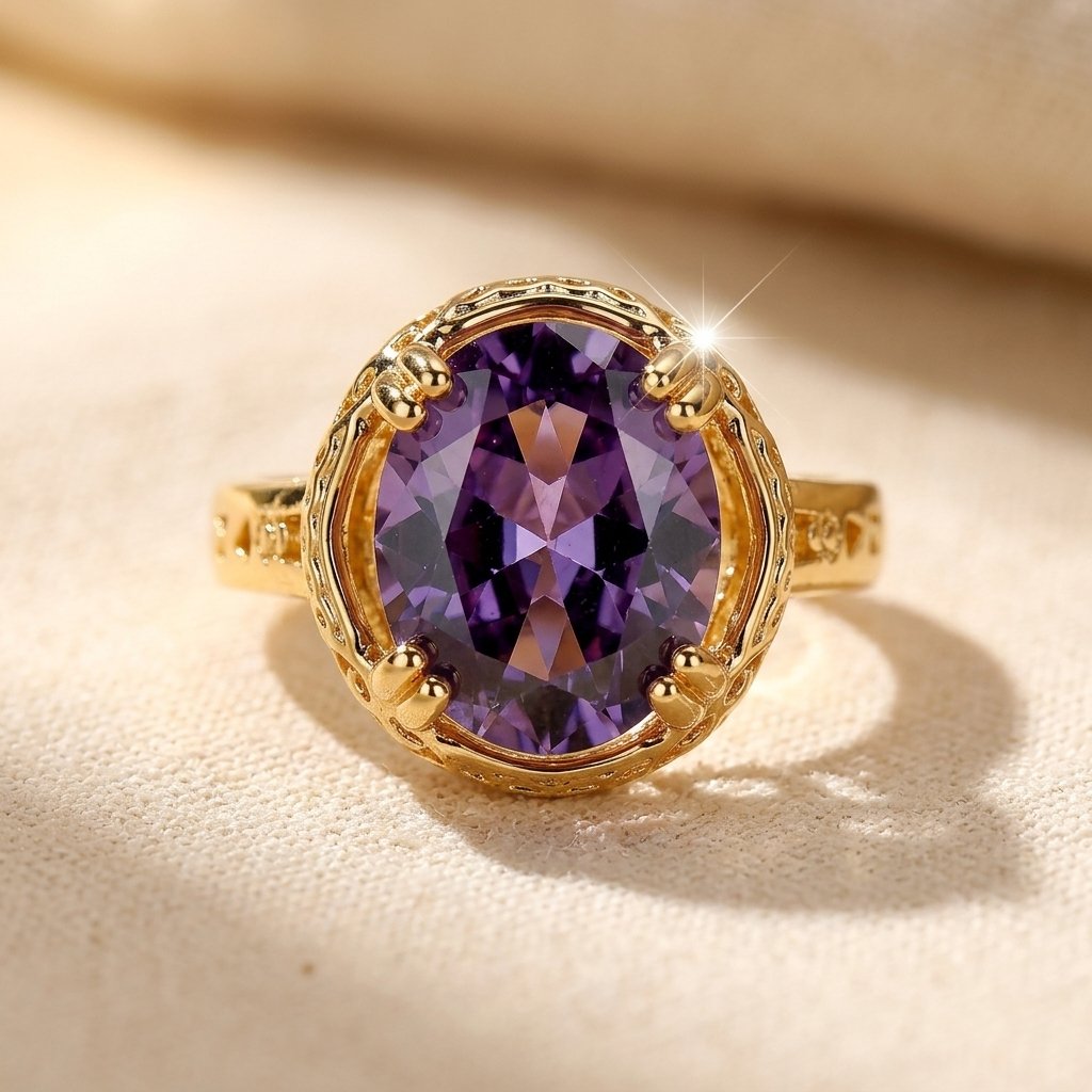 Vintage Gold Filigree Purple Amethyst Oval Ring