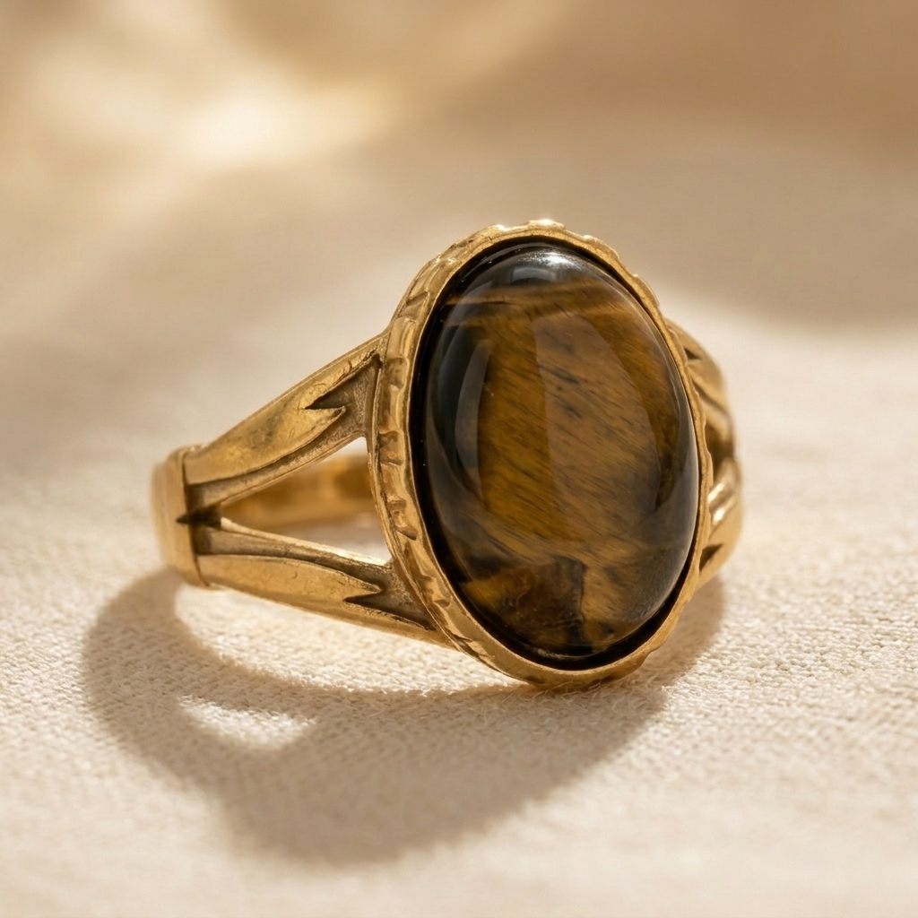 Gold Tigers Eye Oval Cabochon Ring