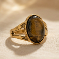 Gold Tigers Eye Oval Cabochon Ring