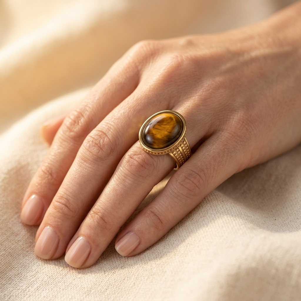 Gold Tiger's Eye Oval Cabochon Ring