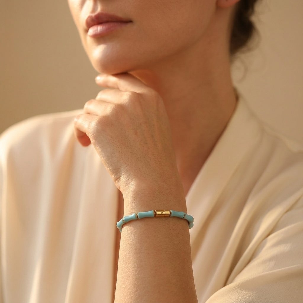 Gold Plated Turquoise Barrel Bead Bracelet