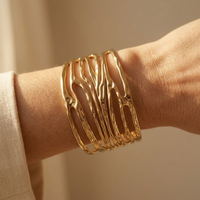 Gold Textured Hollow Wave Cuff Bracelet