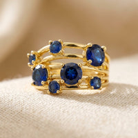 Stacked Gold Blue Sapphire Cluster Ring