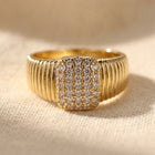Ribbed Gold Pavé Diamond Signet Ring