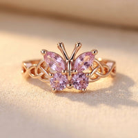 Vintage Rose Gold Pink Butterfly Celtic Ring