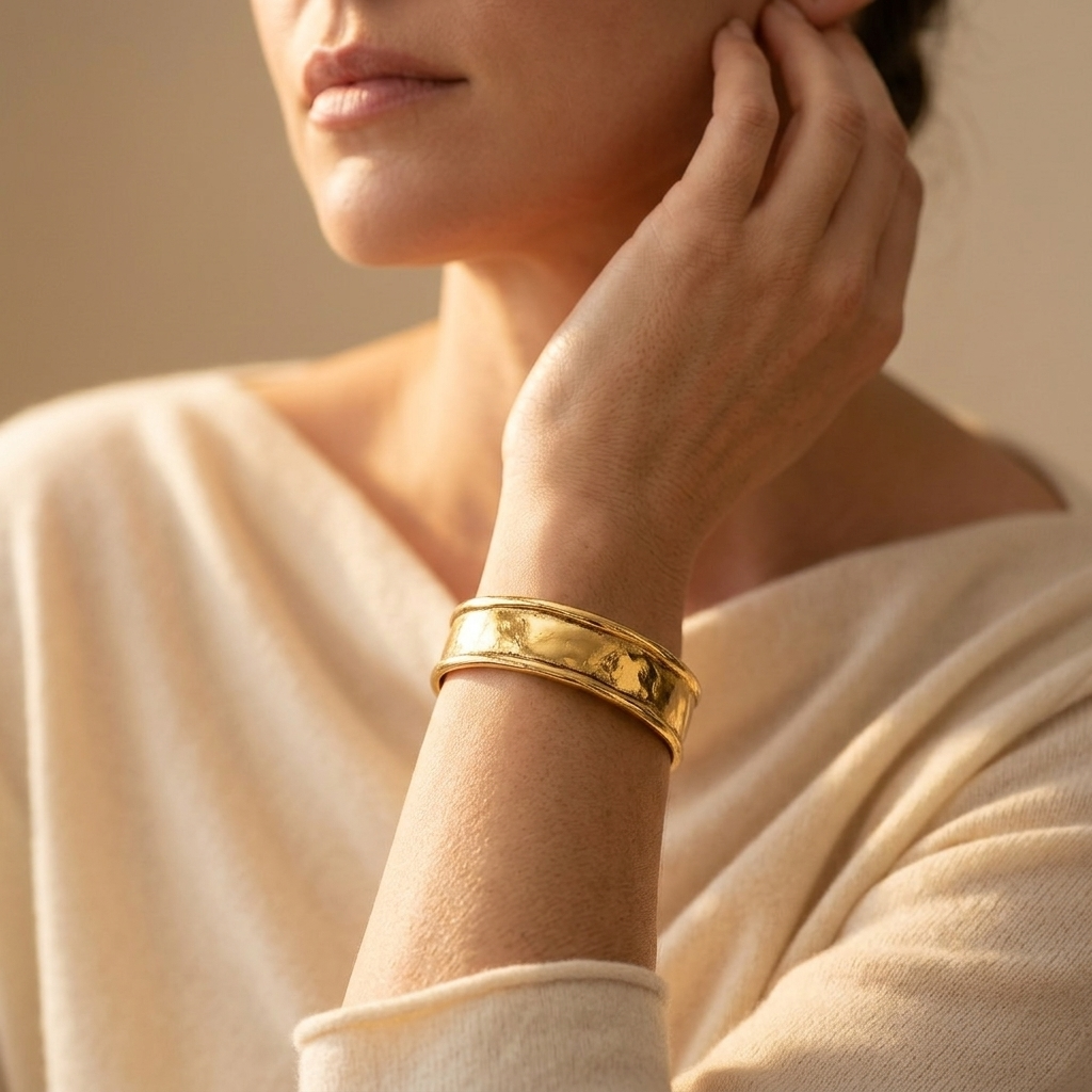 Gold Distressed Minimalist Open Cuff Bracelet
