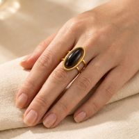 Gold Oval Black Onyx Statement Ring