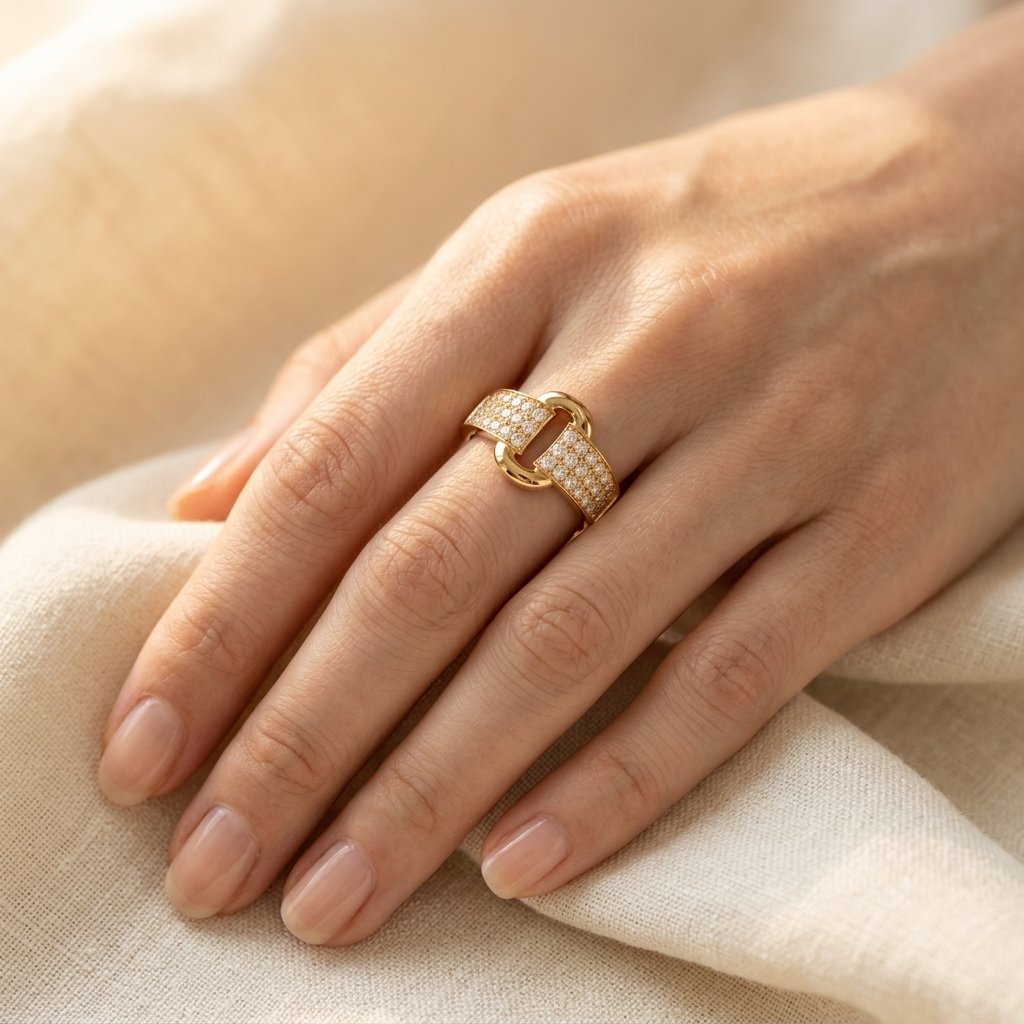 Pavé Gold Double Link Diamond Band Ring