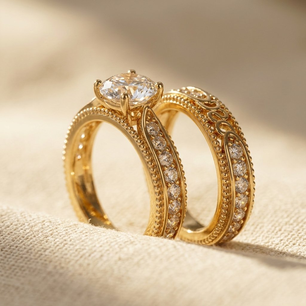 Vintage Gold Filigree Round Cubic Zirconia Ring