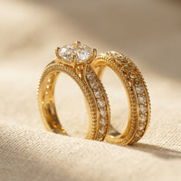 Vintage Gold Filigree Round Cubic Zirconia Ring