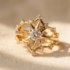 Gold Round Cubic Zirconia Starburst Ring