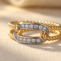 Gold Rope Twist Diamond Pavé Link Ring