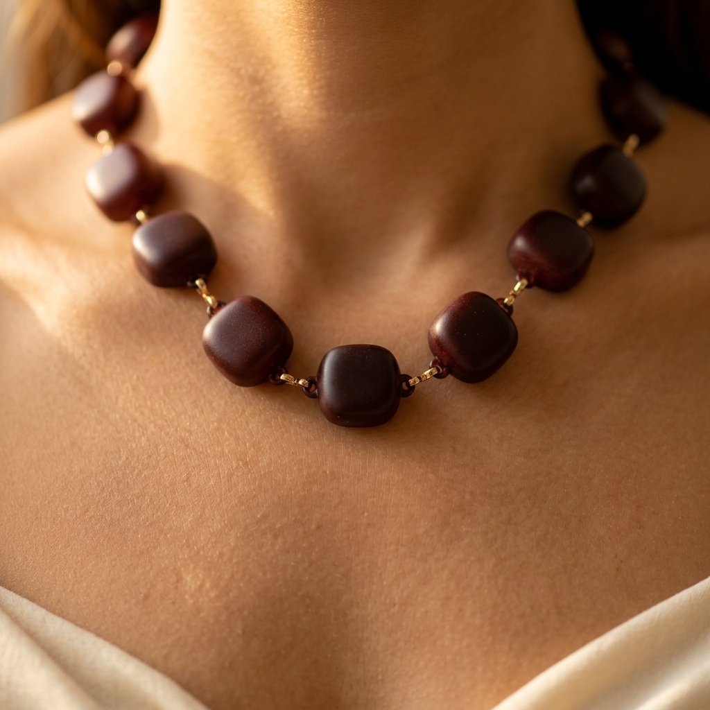 Retro Gold Chocolate Sphere Bead Necklace