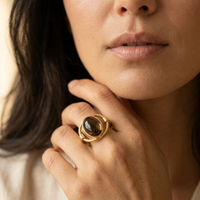 Vintage Gold Oval Smoky Stone Hollow Ring
