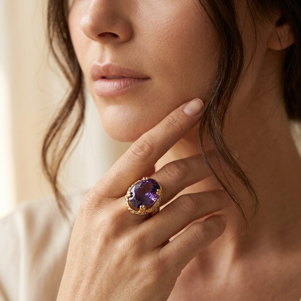 Vintage Gold Filigree Purple Amethyst Oval Ring