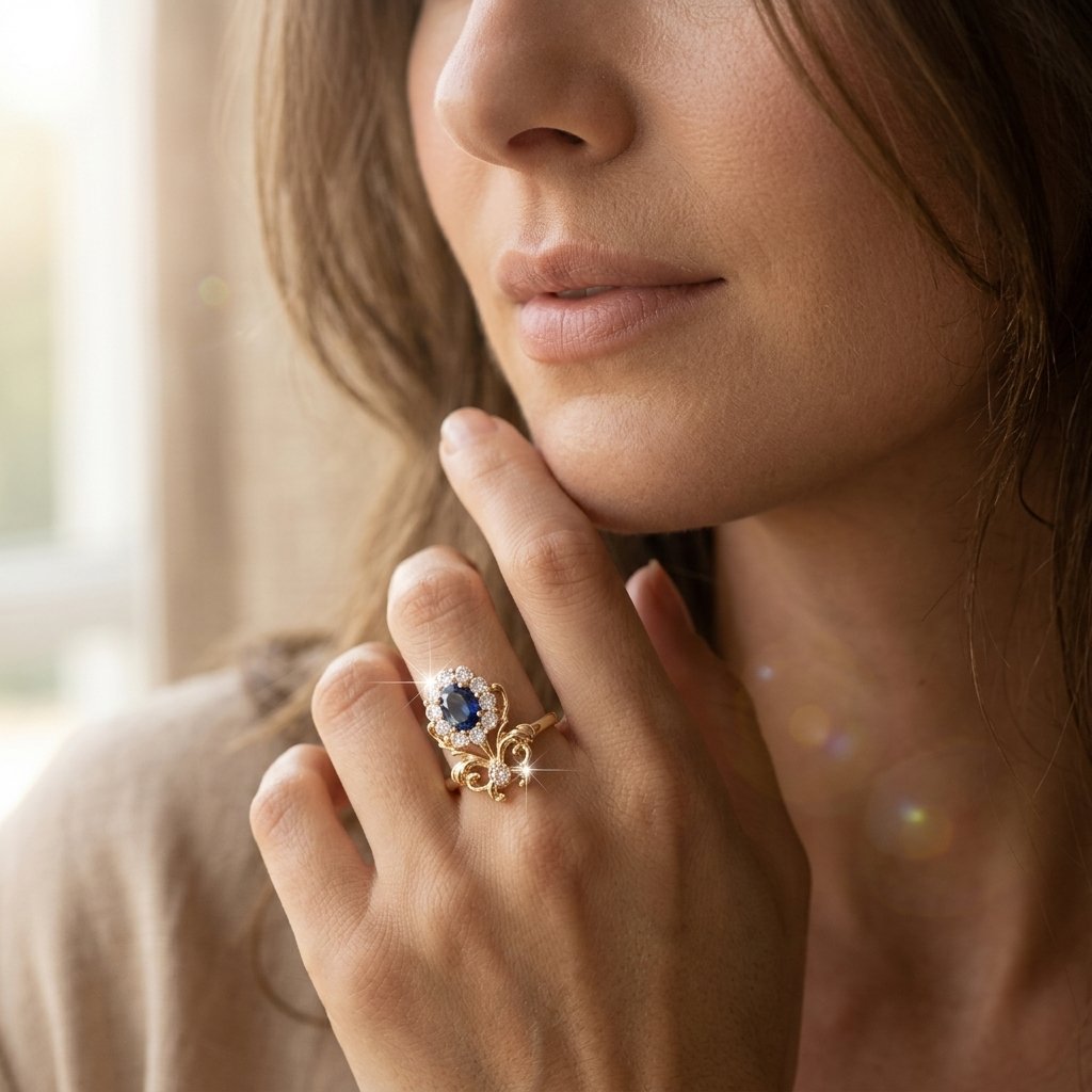 Vintage Gold Sapphire Floral Halo Ring