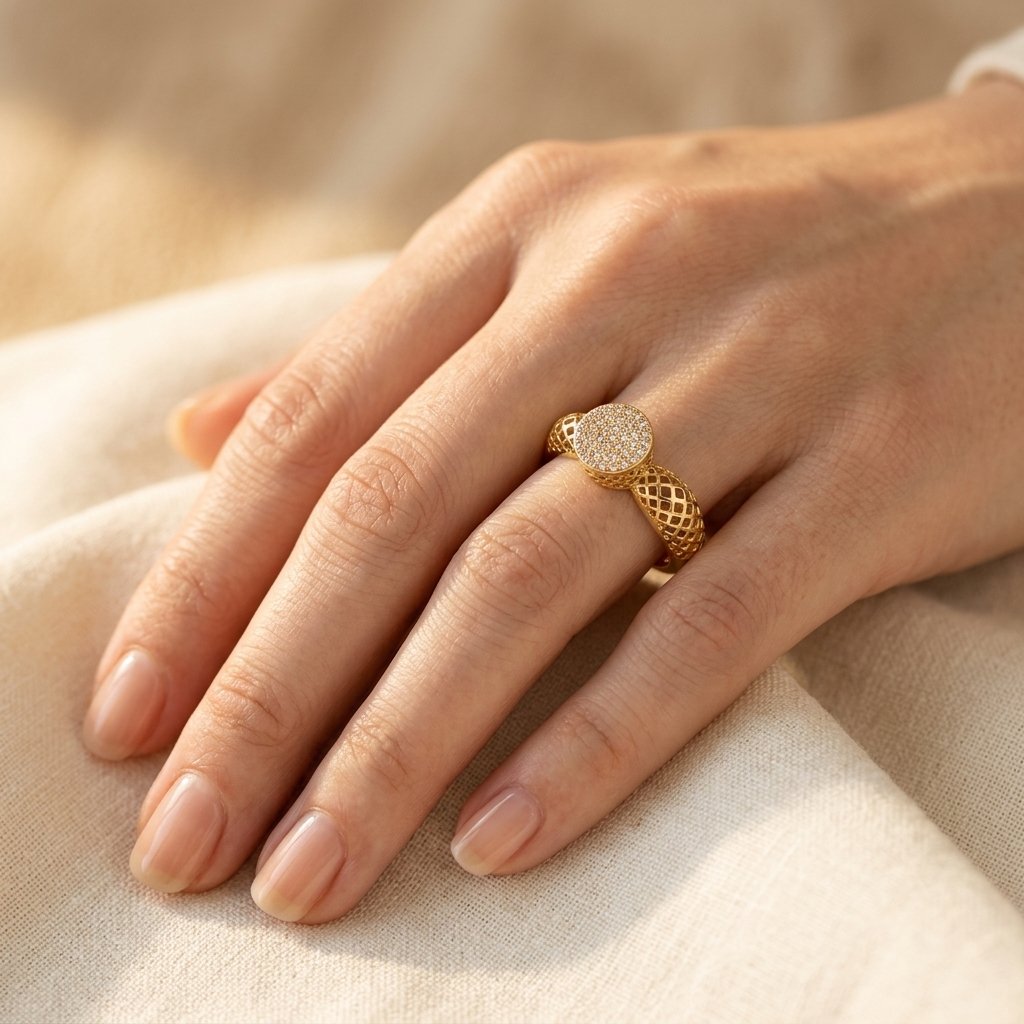 Lattice Gold Pavé Diamond Dome Ring