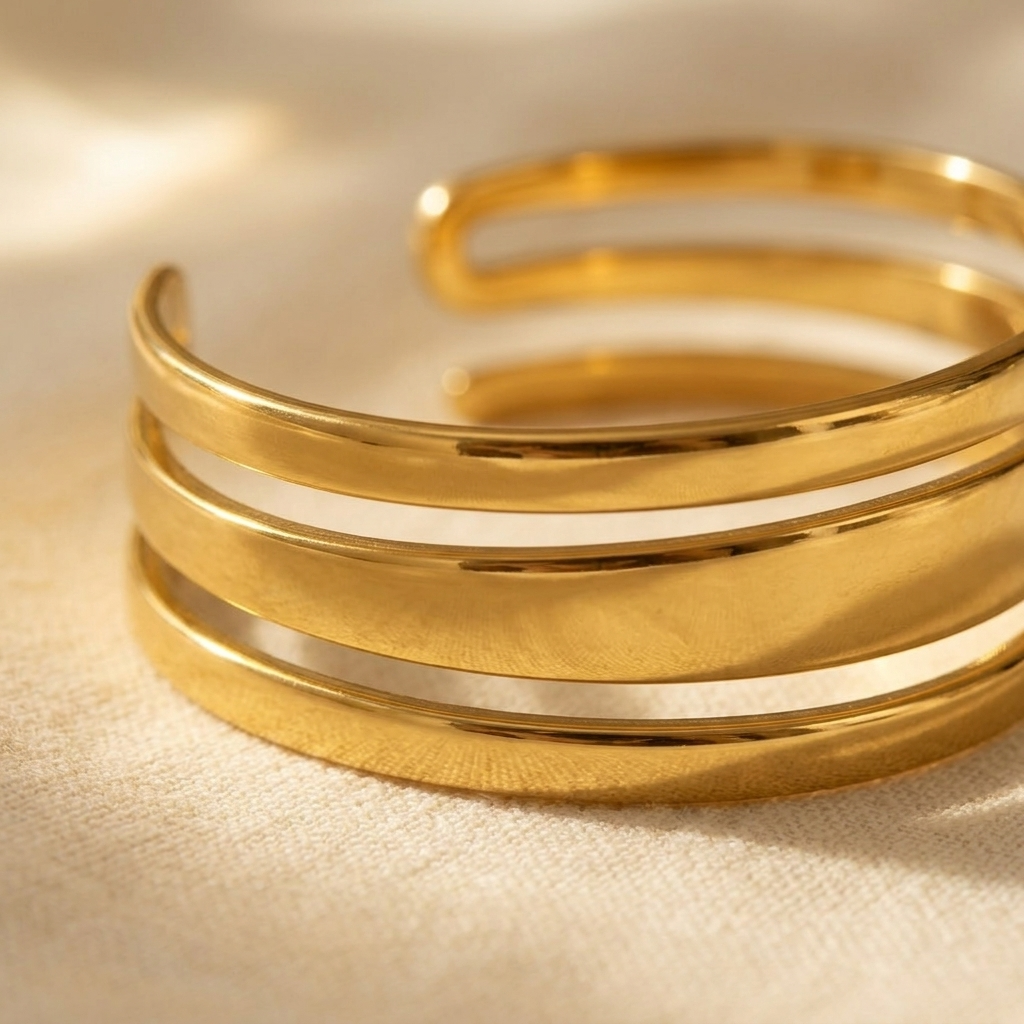 Gold Multi Layer Cuff Opening Bracelet