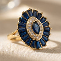 Vintage Gold Sapphire Ballerina Halo Ring