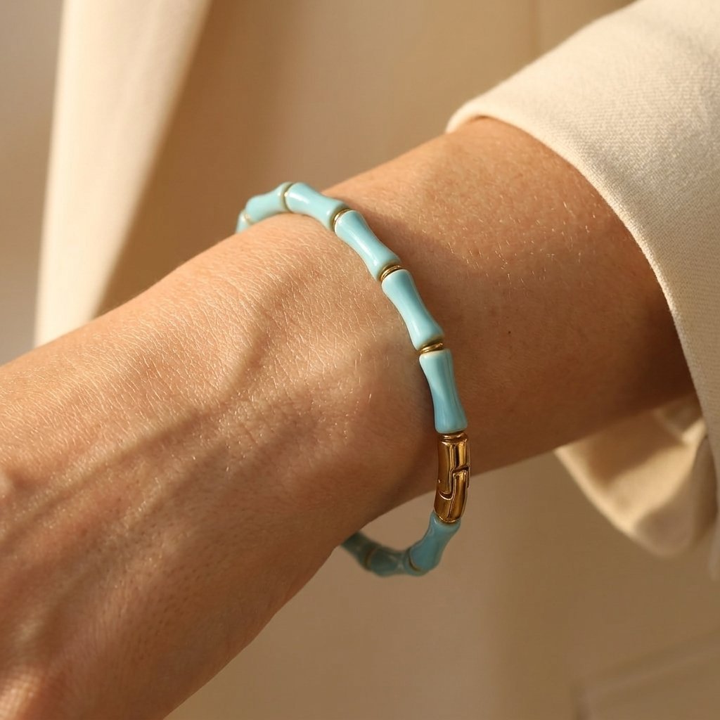 Gold Plated Turquoise Barrel Bead Bracelet