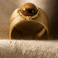 Golden Stainless Steel Tiger Eye Stone Ring