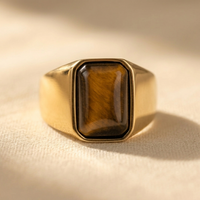 Gold Tiger Eye Stone Rectangular Signet Ring