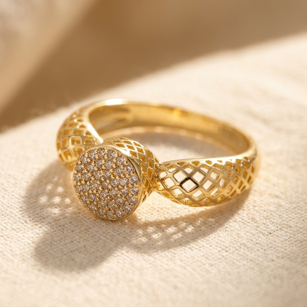 Lattice Gold Pavé Diamond Dome Ring