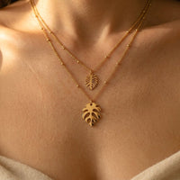 Gold Tropical Monstera Leaf Layered Necklace