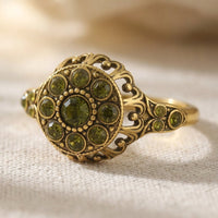 Vintage Gold Peridot Filigree Round Ring