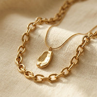 Gold Plated Hammered Oval Pendant Necklace