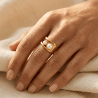 Elegant Gold Pearl Oval Ring