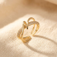 Crossover Gold Pavé Cubic Zirconia Open Ring