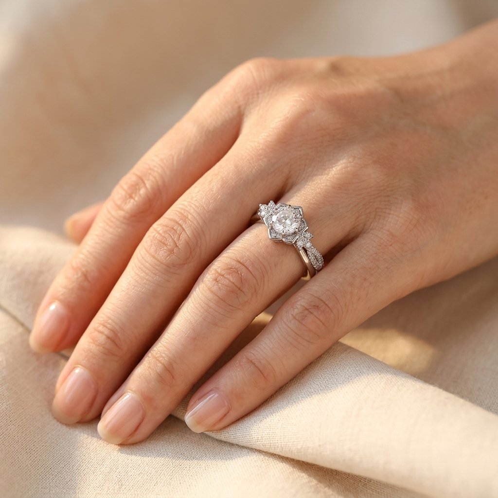 Silver Floral Round Cubic Zirconia Ring Set
