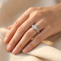 Silver Floral Round Cubic Zirconia Ring Set