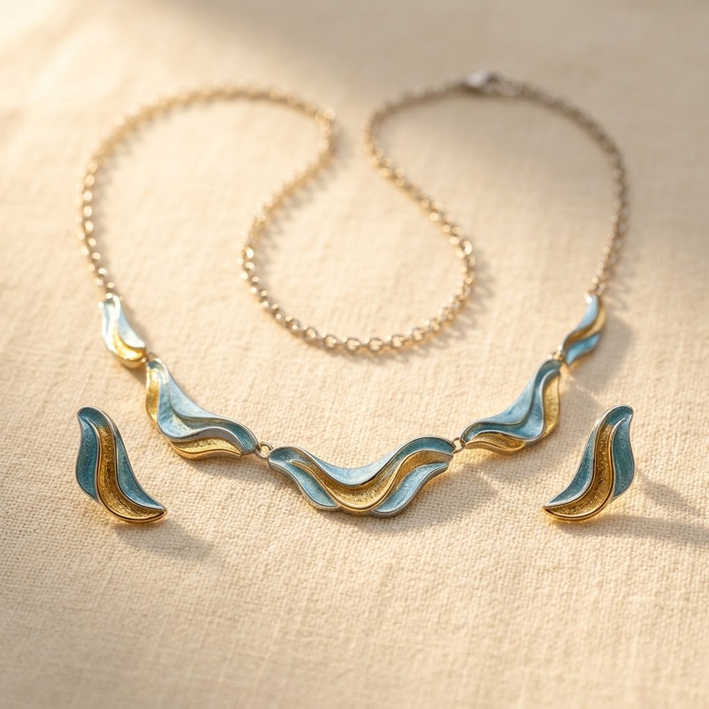 Vintage Gold Turquoise Wave Jewelry Set