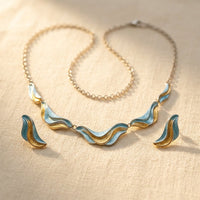Vintage Gold Turquoise Wave Jewelry Set