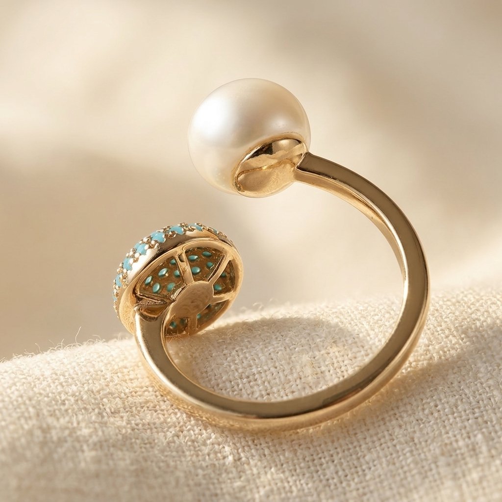 Gold Turquoise Round Filigree Ring