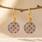 Vintage Gold Ruby Inlay Round Earrings