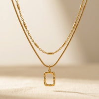 Minimalist Gold Double Layer Square Pendant Necklace
