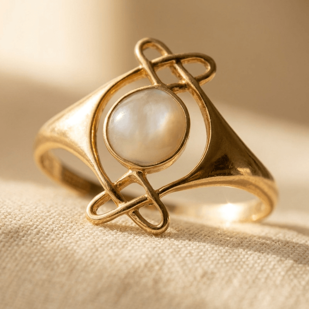 Gold Pearl Infinity Knot Ring