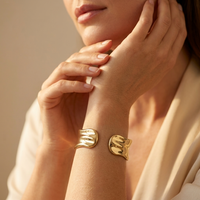 Elegant Minimalist Gold Pleated Cuff Bracelet