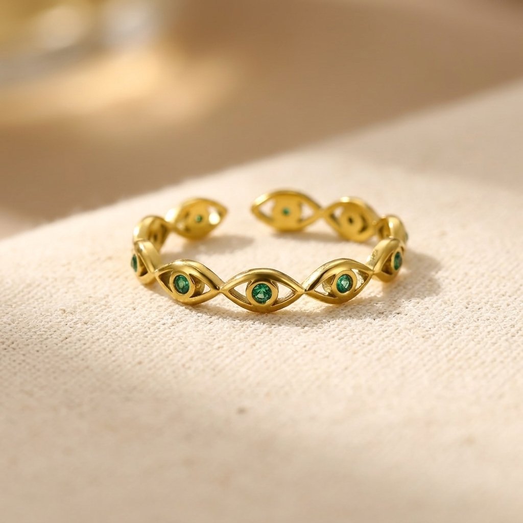 Gold Evil Eye Open Adjustable Ring