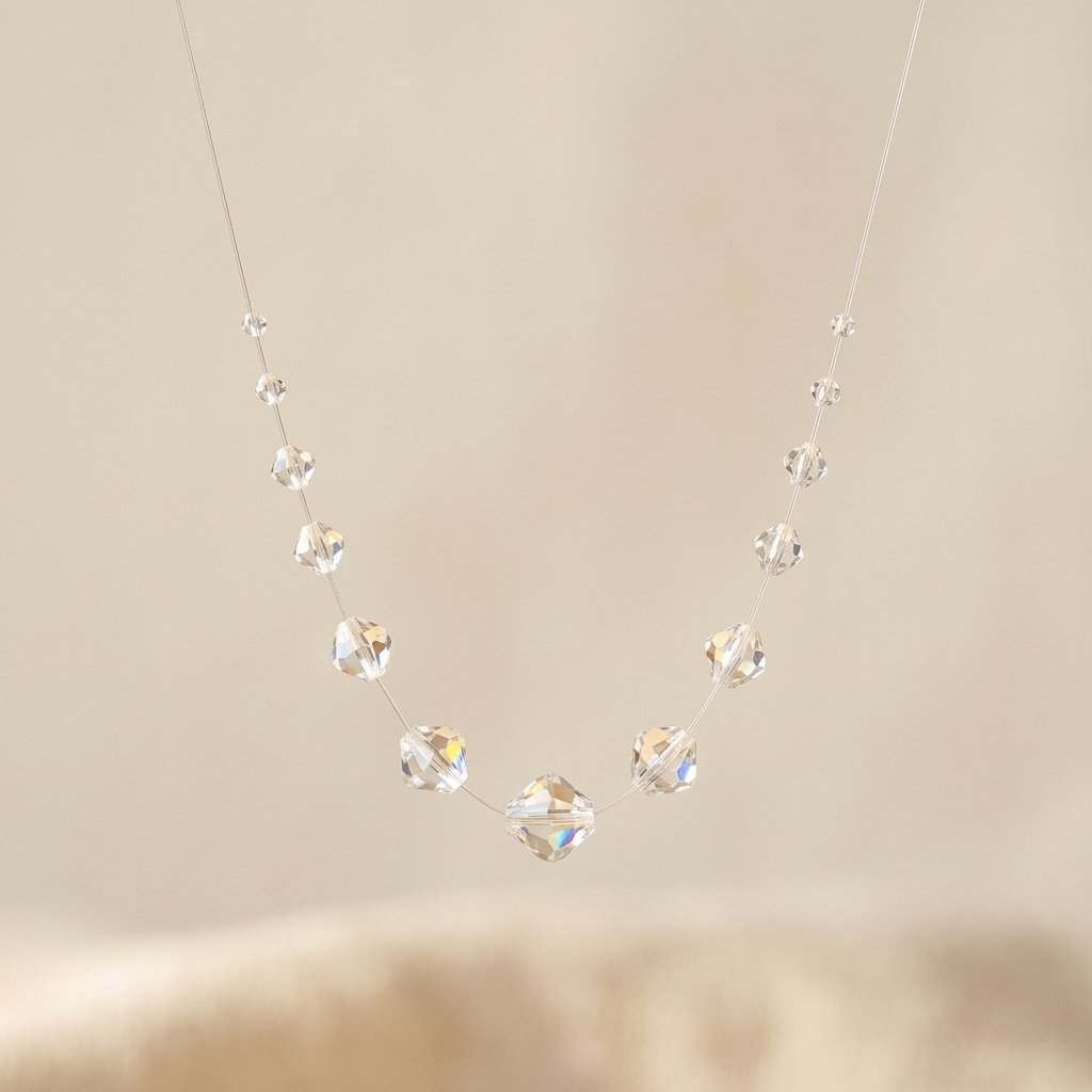Minimalist Silver Crystal Graduated Bead Necklace