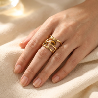Gold Plated Geometric Tiger Eye Stone Cuff Ring