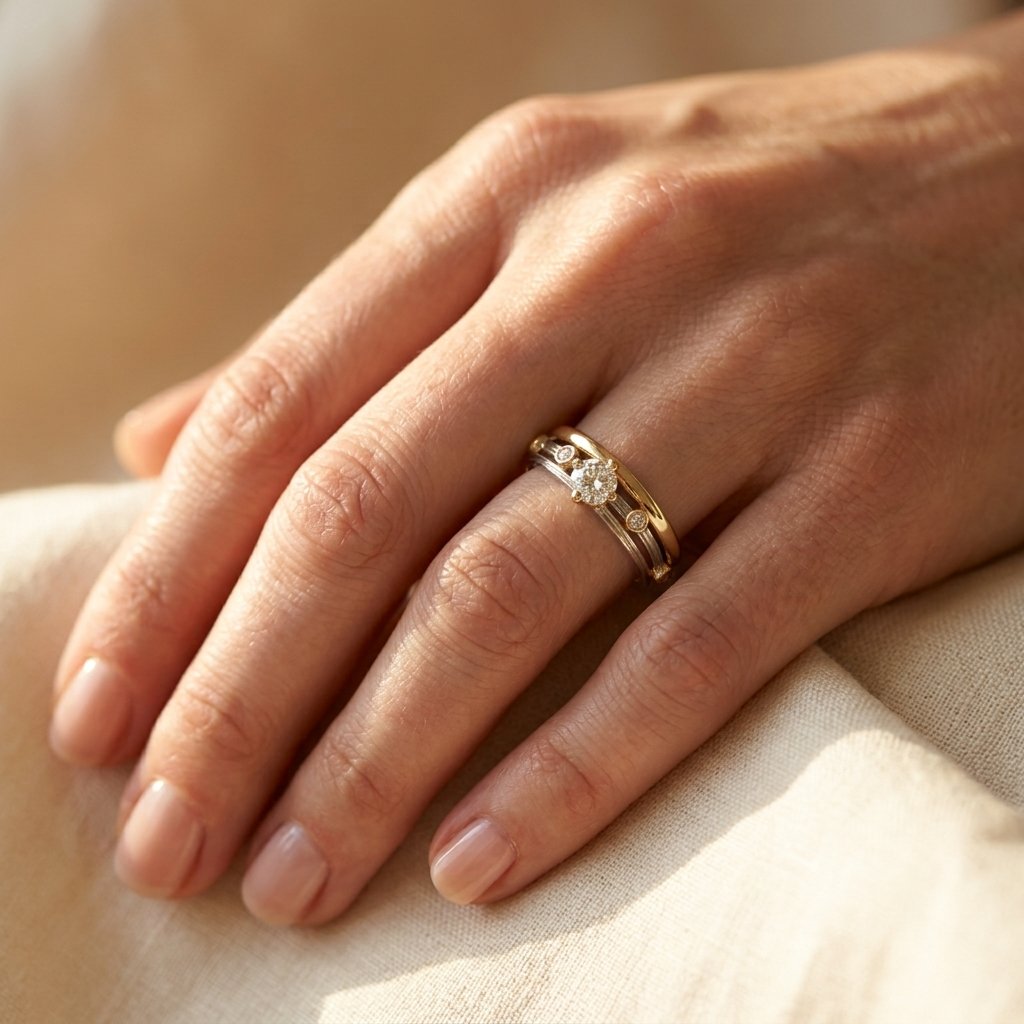 Two Tone Gold Round Diamond Accent Ring