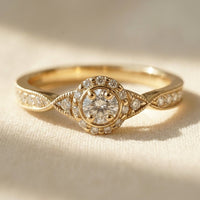 Vintage Gold Filigree Round Cubic Zirconia Ring