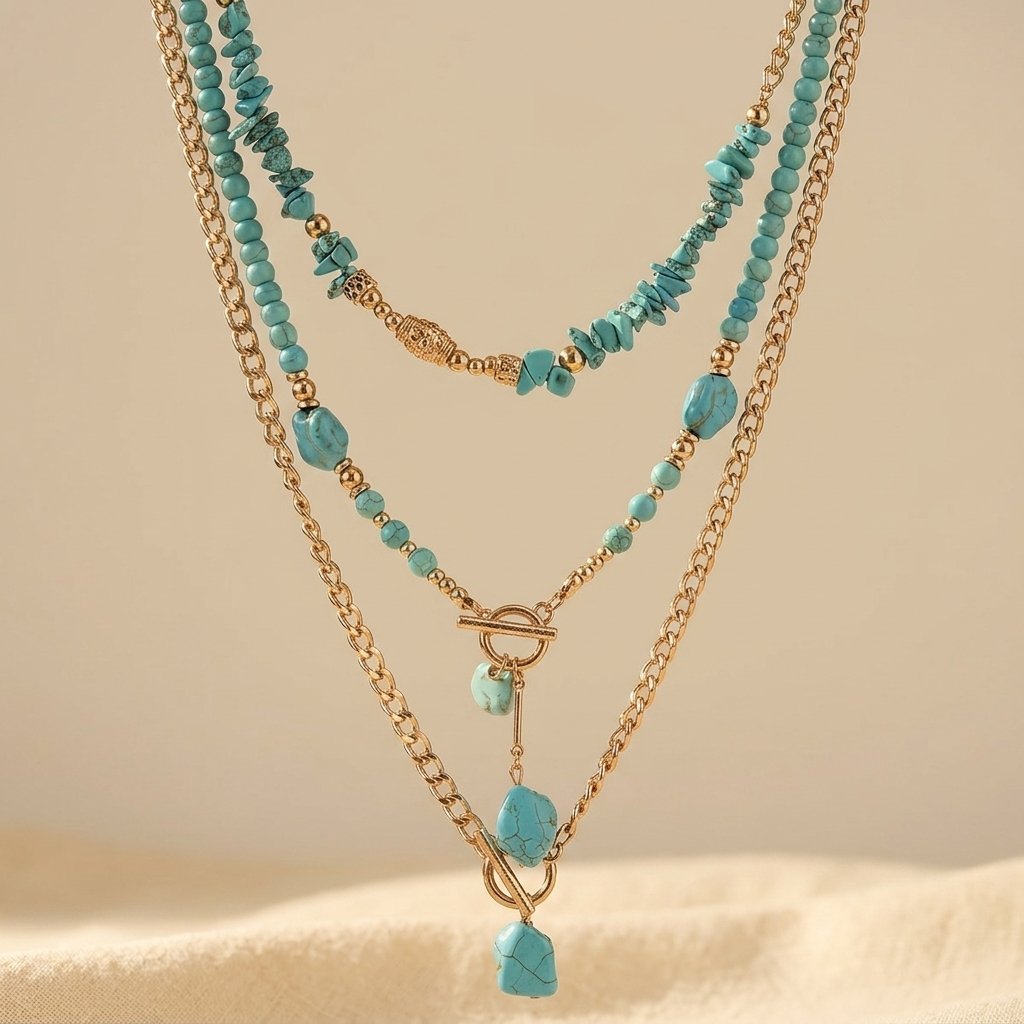 Boho Gold Turquoise Beaded Layered Necklace