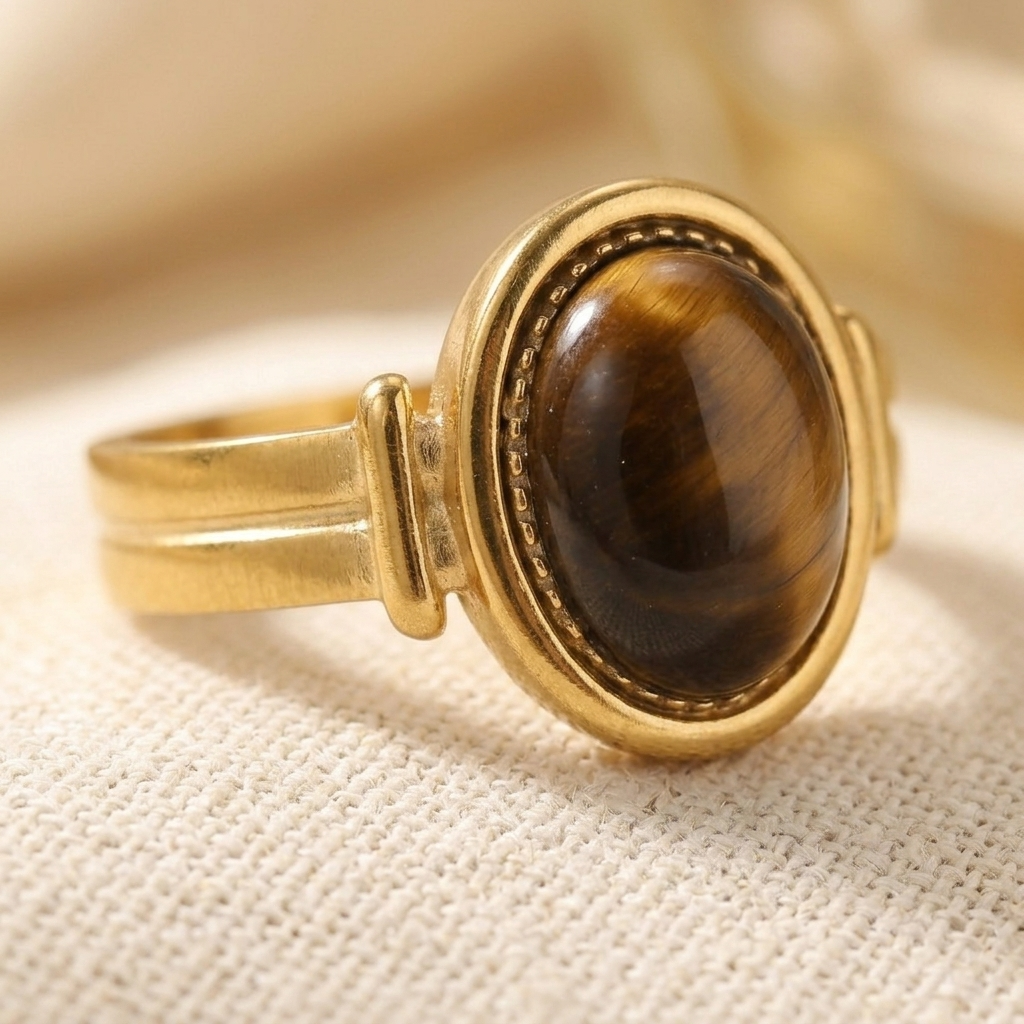 Vintage Gold Oval Tiger Eye Stone Ring